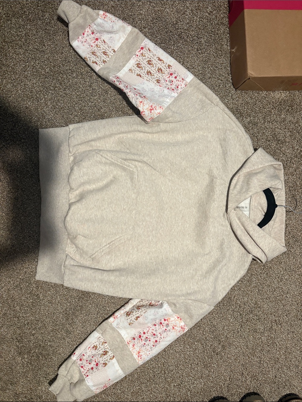 Altar'd State Cream Cowl Neck Sweater with Floral Sleeve Panels